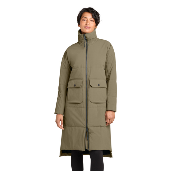 Women's Sashiko Stretch Puffy Long Jacket Thumbnail