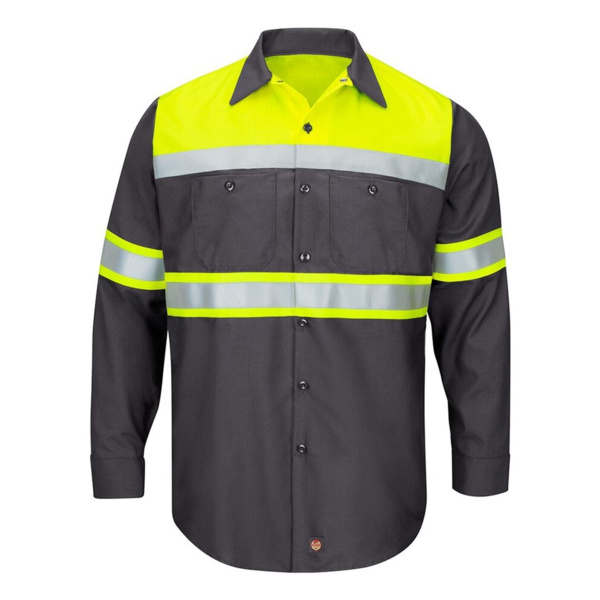 Men's Tall Hi-Visibility Colorblock Ripstop Long Sleeve Work Shirt Thumbnail